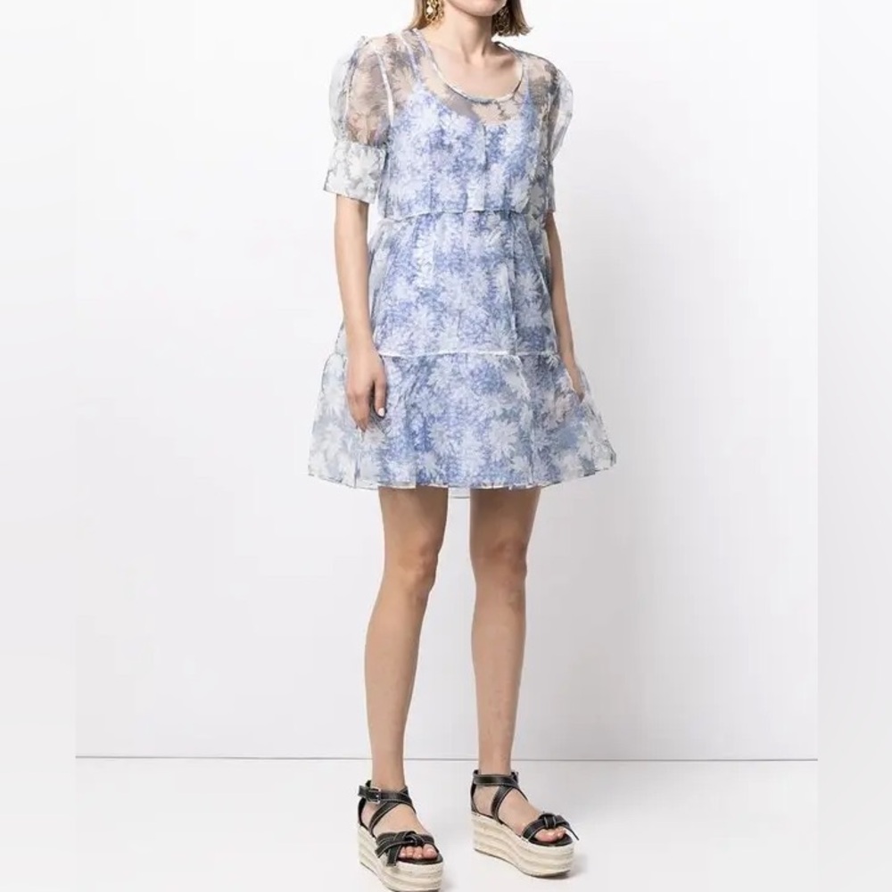 SIR the Label Anais Puff Sleeve Blue Floral Mini Dress